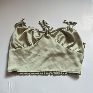 sage green lace up crop top